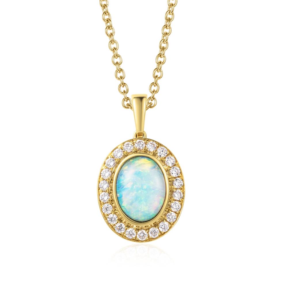 18ct Yellow Gold Opal and Diamond Halo Pendant Thumbnail Image 0