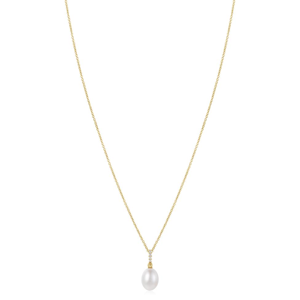 18ct Yellow Gold Freshwater Pearl and Diamond Pendant Thumbnail Image 1
