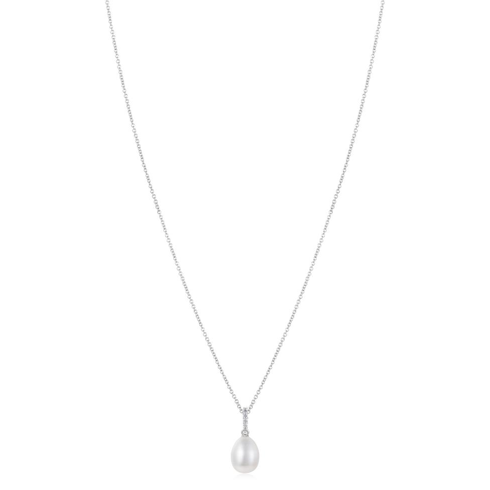 18ct White Gold Freshwater Pearl and Diamond Pendant Thumbnail Image 1