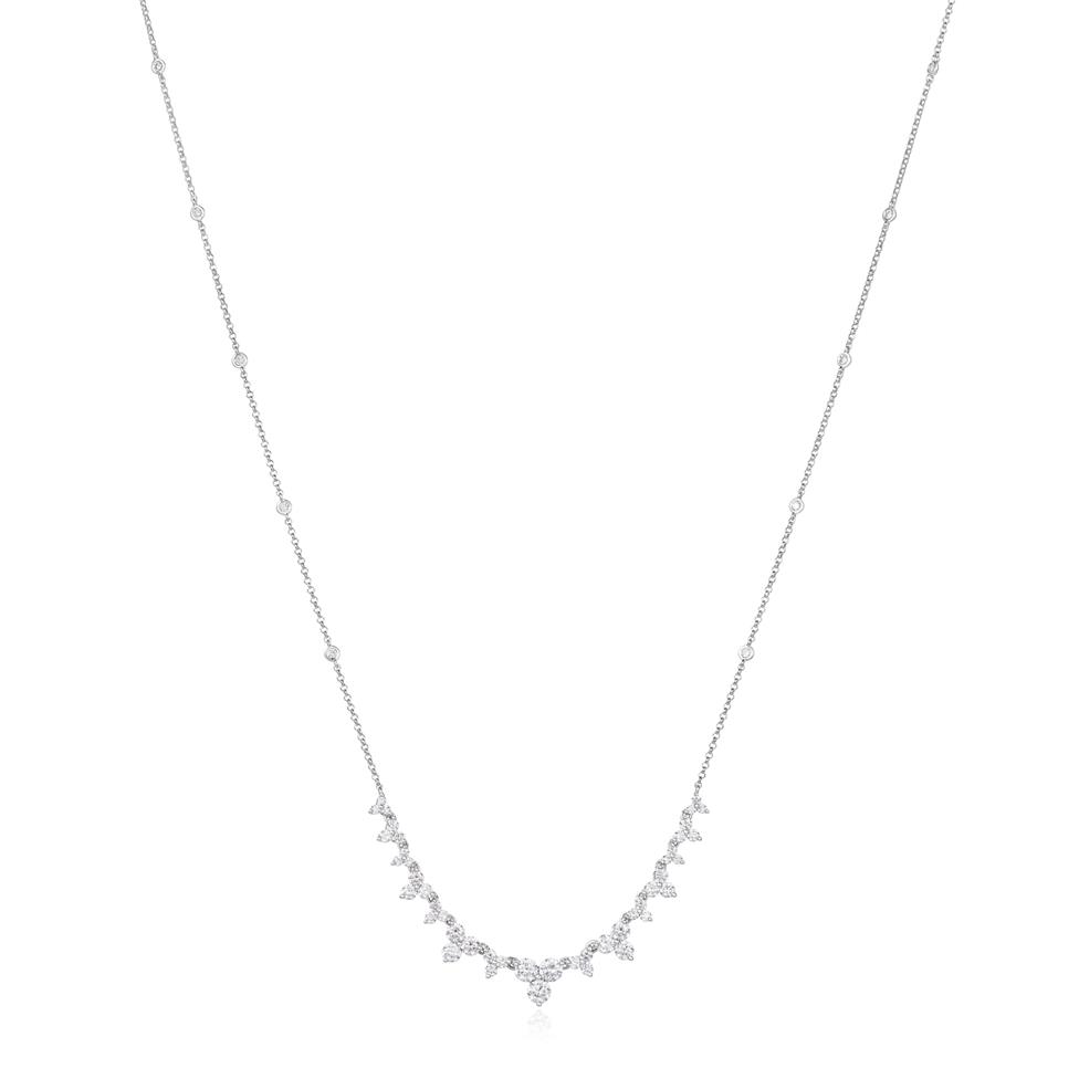 18ct White Gold Diamond Trefoil Design Necklace Thumbnail Image 1