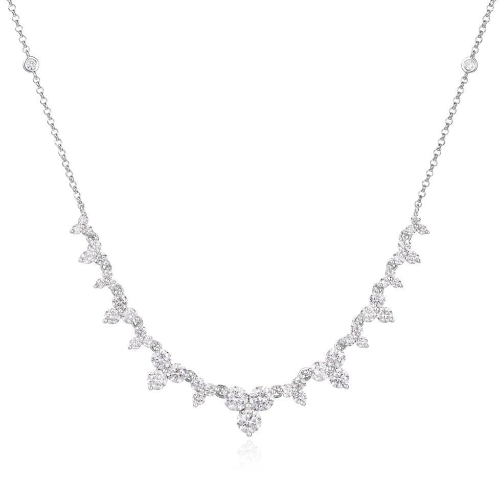 18ct White Gold Diamond Trefoil Design Necklace Thumbnail Image 0