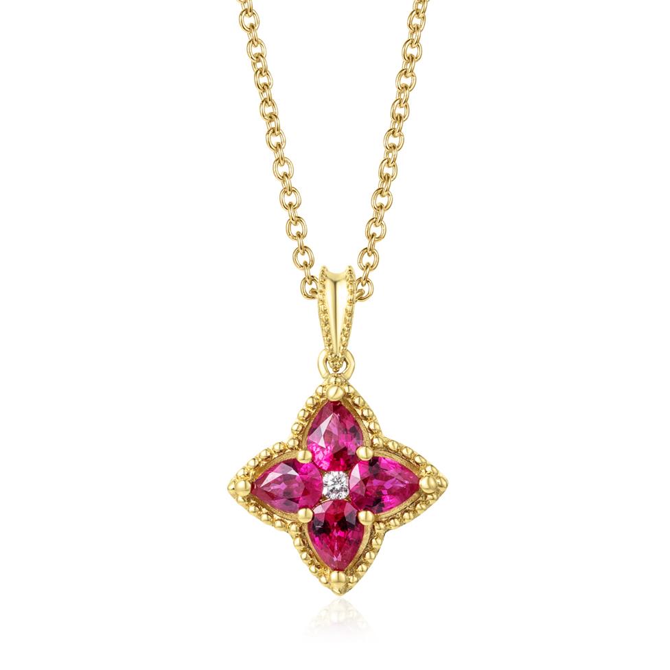 Fleur 18ct Yellow Gold Ruby Pendant Thumbnail Image 0