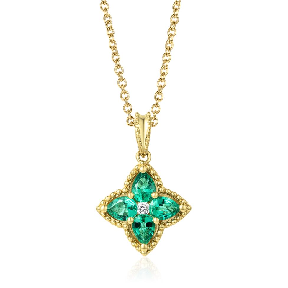 Fleur 18ct Yellow Gold Emerald Pendant Thumbnail Image 0