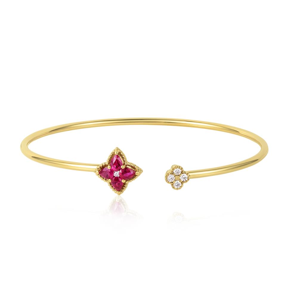 Fleur 18ct Yellow Gold Ruby Bangle Thumbnail Image 0