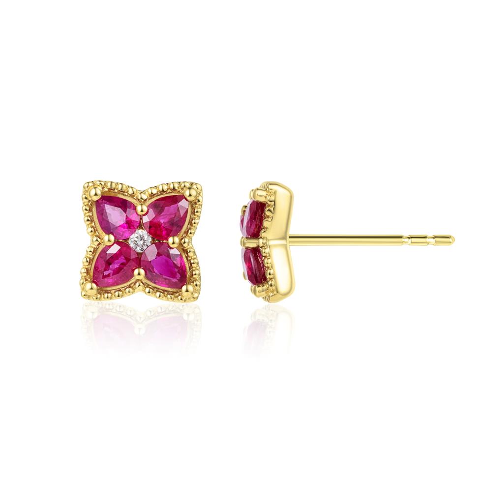 Fleur 18ct Yellow Gold Ruby Earrings Thumbnail Image 0