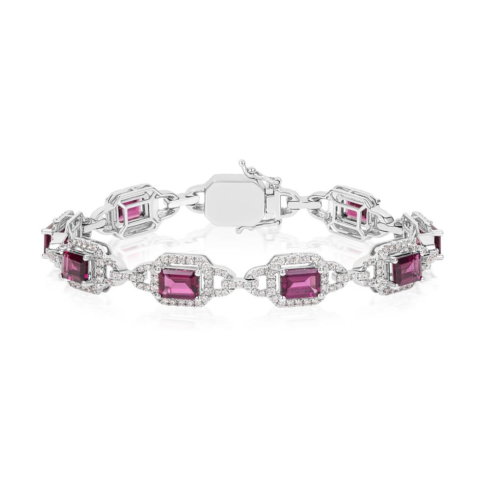 18ct White Gold Rhodolite Garnet and Diamond Bracelet Thumbnail Image 0