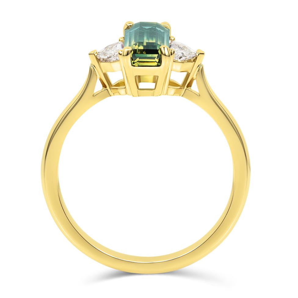 18ct Yellow Gold Bi-Colour Sapphire and Diamond Three Stone Ring Thumbnail Image 2