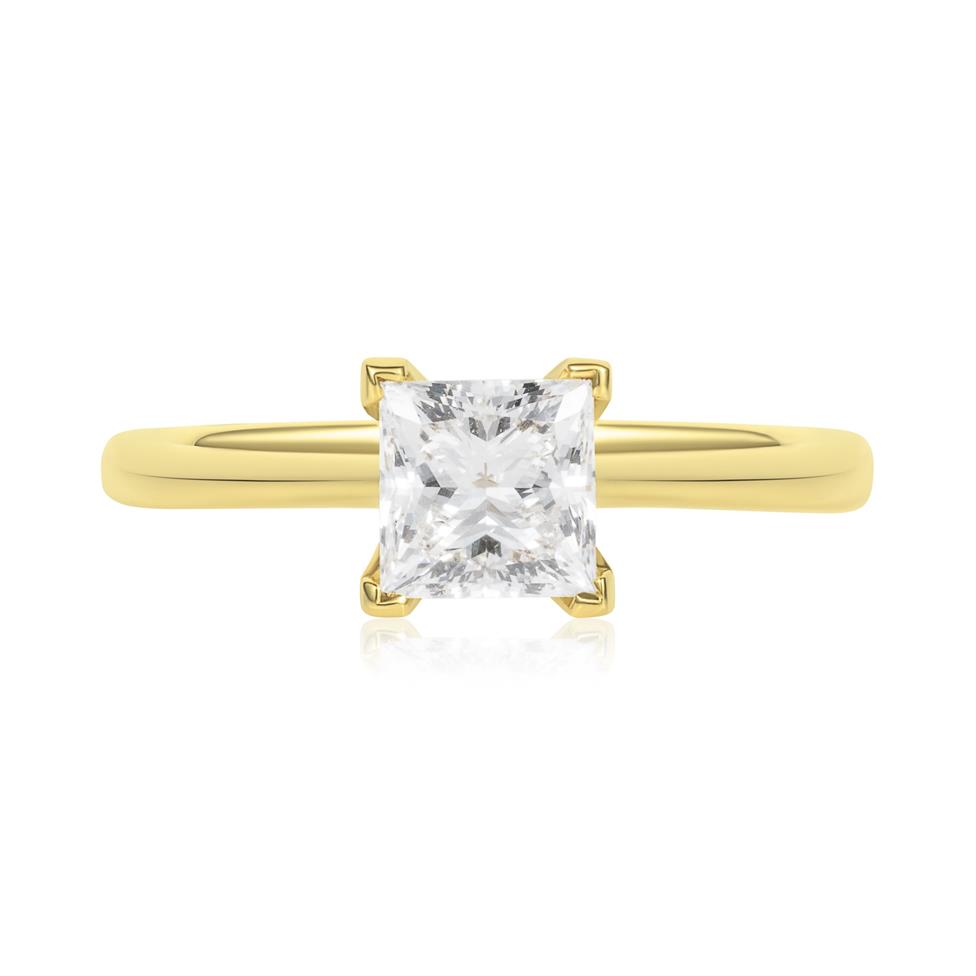 18ct Yellow Gold Princess Cut Diamond Solitaire Engagement Ring 1.00ct Thumbnail Image 1