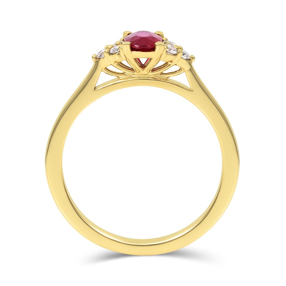 18ct Yellow Gold Oval Ruby and Diamond Ring Thumbnail Image 2