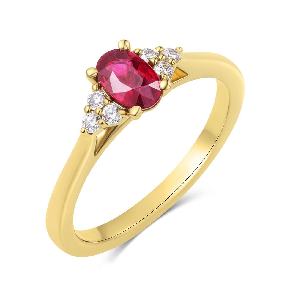18ct Yellow Gold Oval Ruby and Diamond Ring Thumbnail Image 0