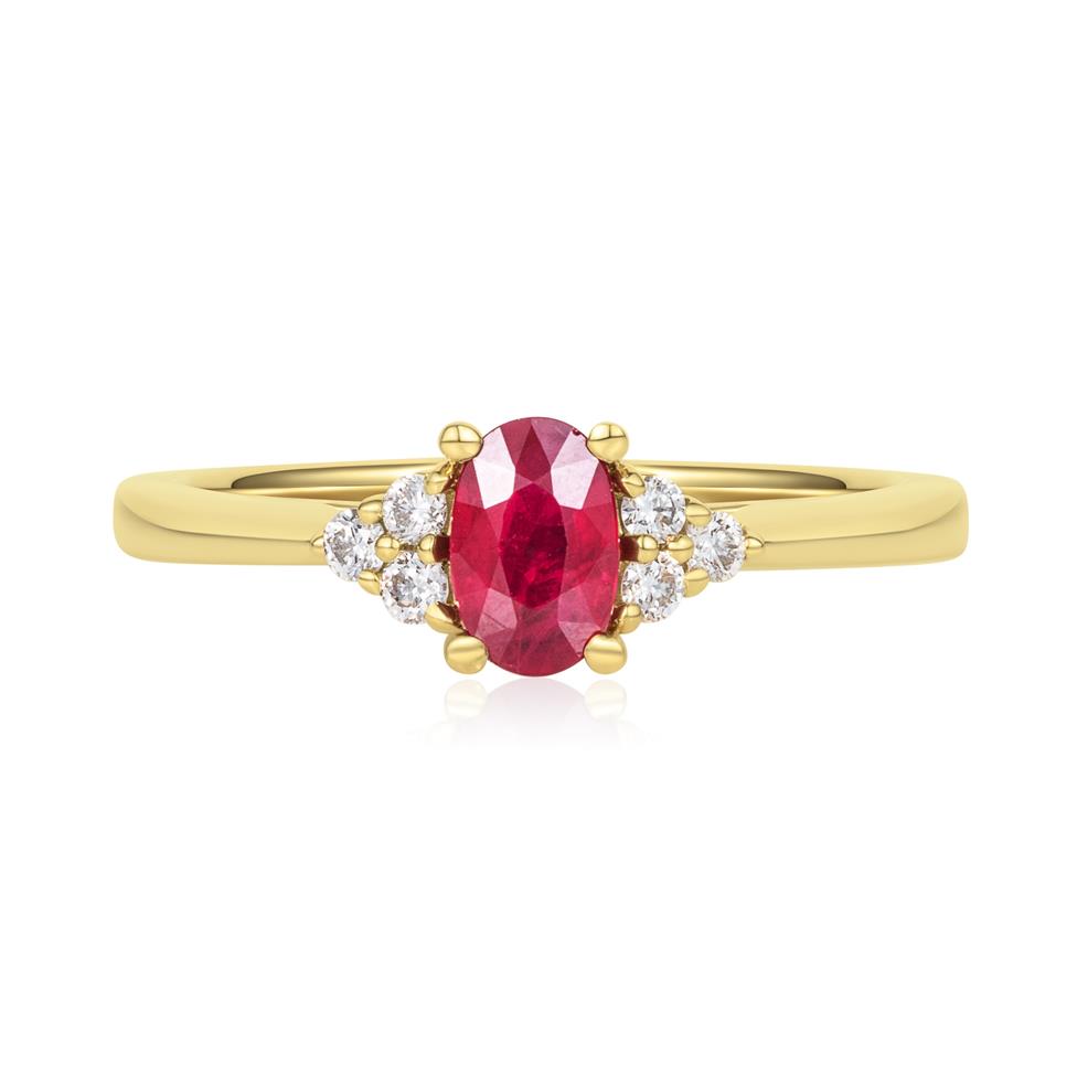 18ct Yellow Gold Oval Ruby and Diamond Ring Thumbnail Image 1