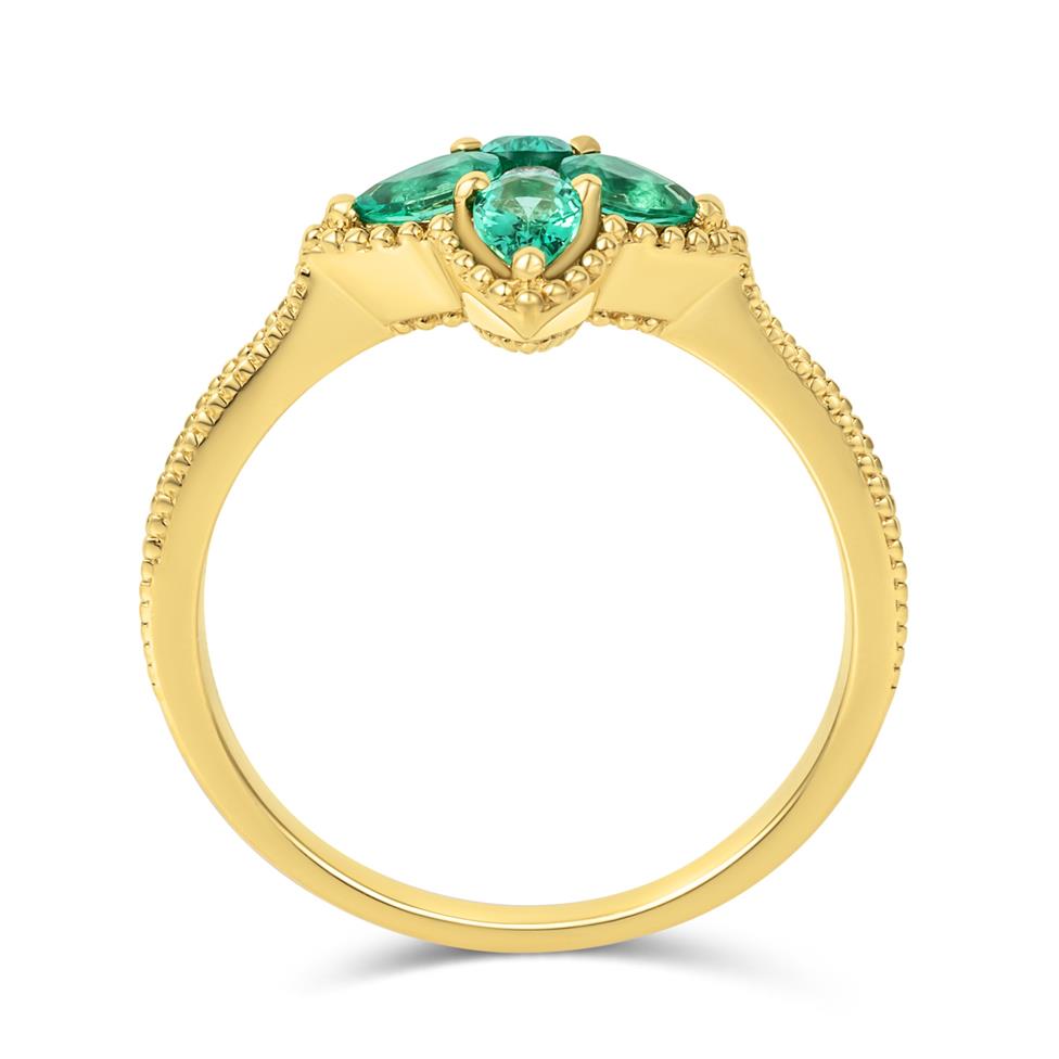 Fleur 18ct Yellow Gold Emerald Ring Thumbnail Image 2