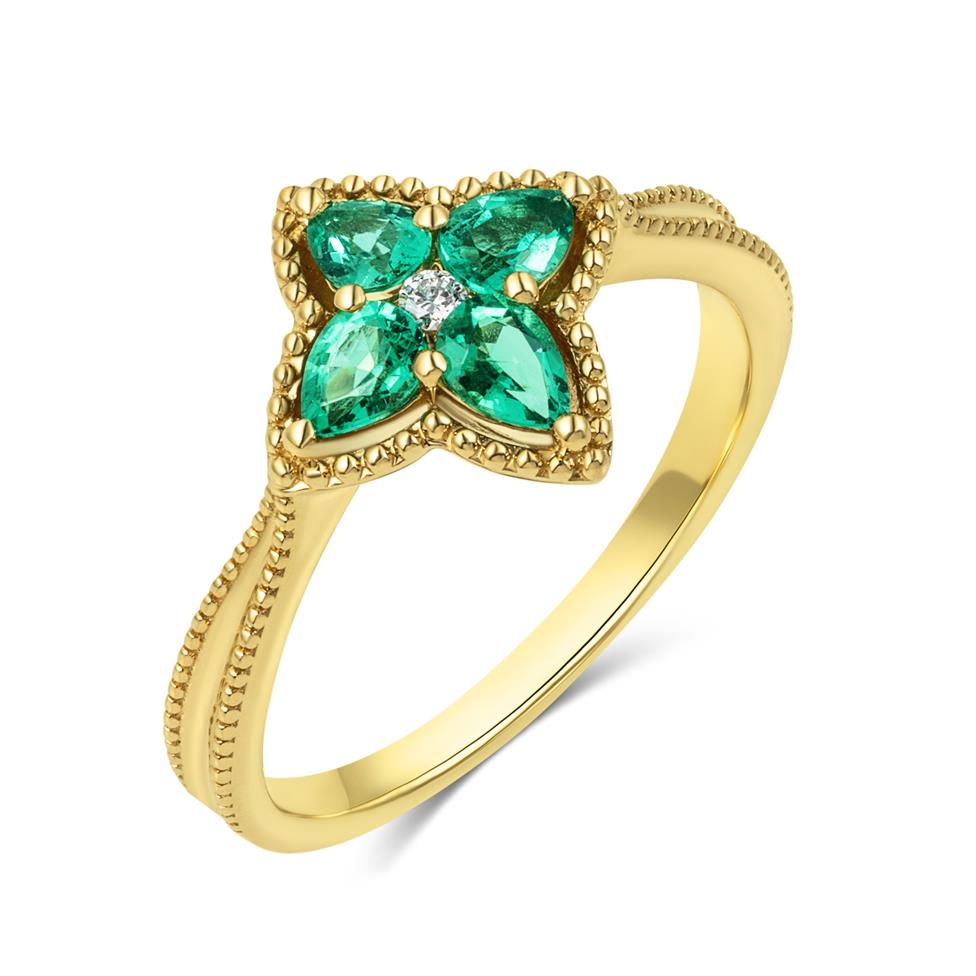 Fleur 18ct Yellow Gold Emerald Ring Thumbnail Image 0
