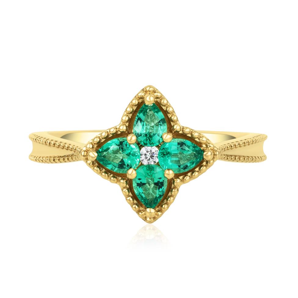 Fleur 18ct Yellow Gold Emerald Ring Thumbnail Image 1