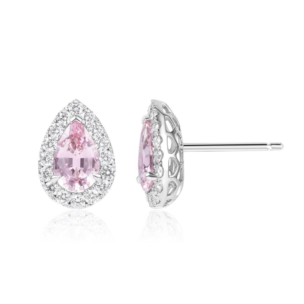 Camellia 18ct White Gold Morganite and Diamond Teardrop Earrings Thumbnail Image 0