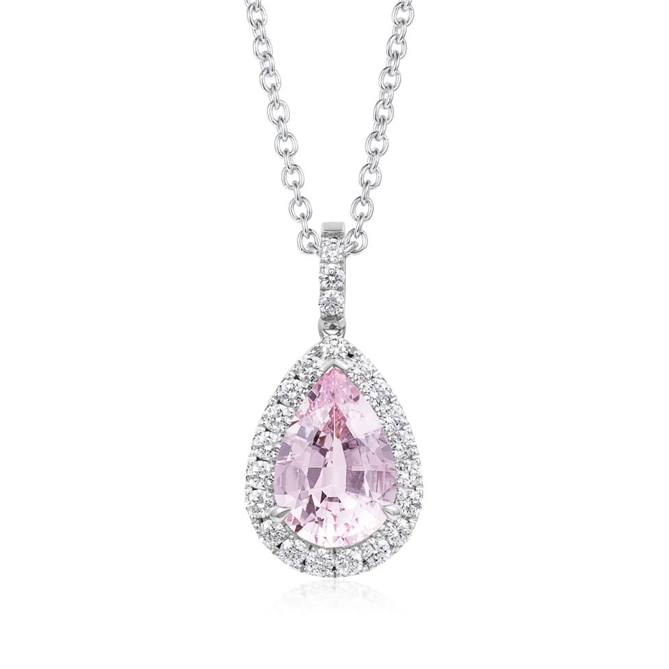 Camellia 18ct White Gold Morganite and Diamond Teardrop Pendant
 Thumbnail Image 0
