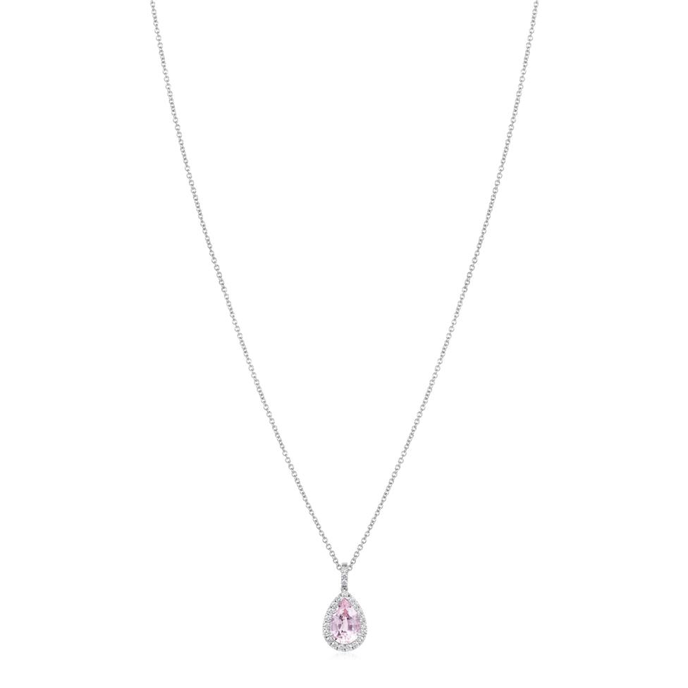Camellia 18ct White Gold Morganite and Diamond Teardrop Pendant
 Thumbnail Image 1