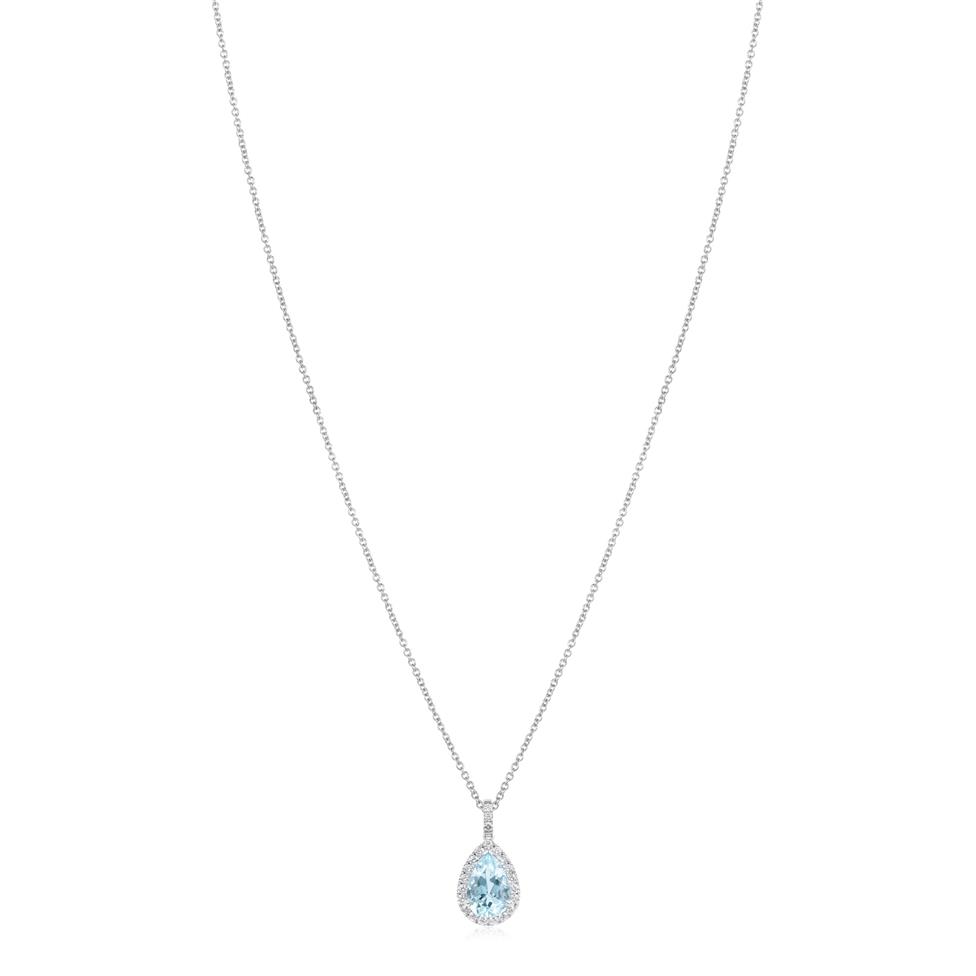 Camellia 18ct White Gold Aquamarine and Diamond Teardrop Pendant
 Thumbnail Image 1