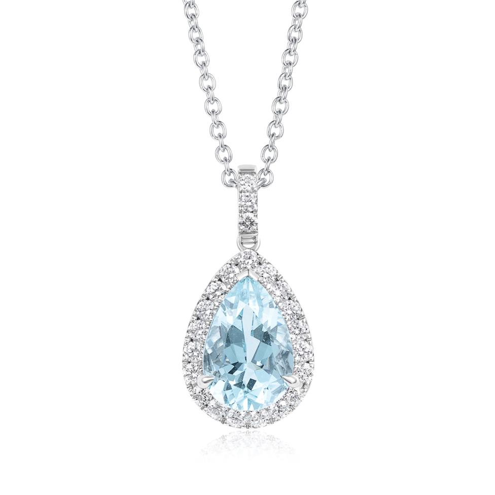 Camellia 18ct White Gold Aquamarine and Diamond Teardrop Pendant
 Thumbnail Image 0