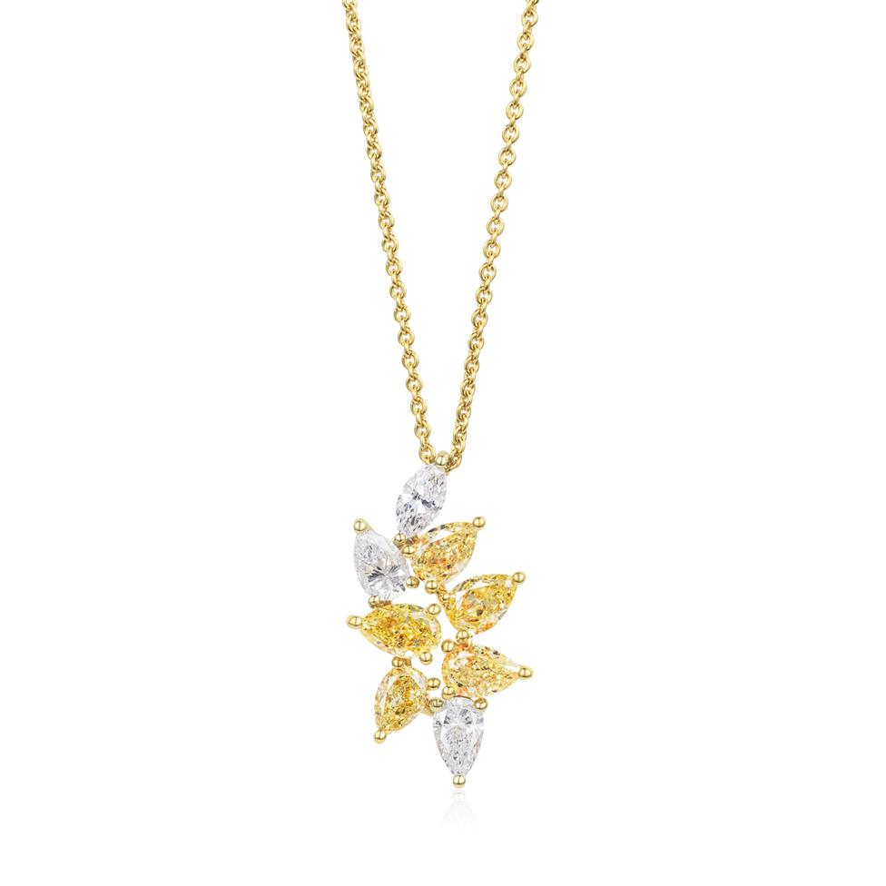Aurora White Gold Yellow Diamond Cluster Necklace Thumbnail Image 0