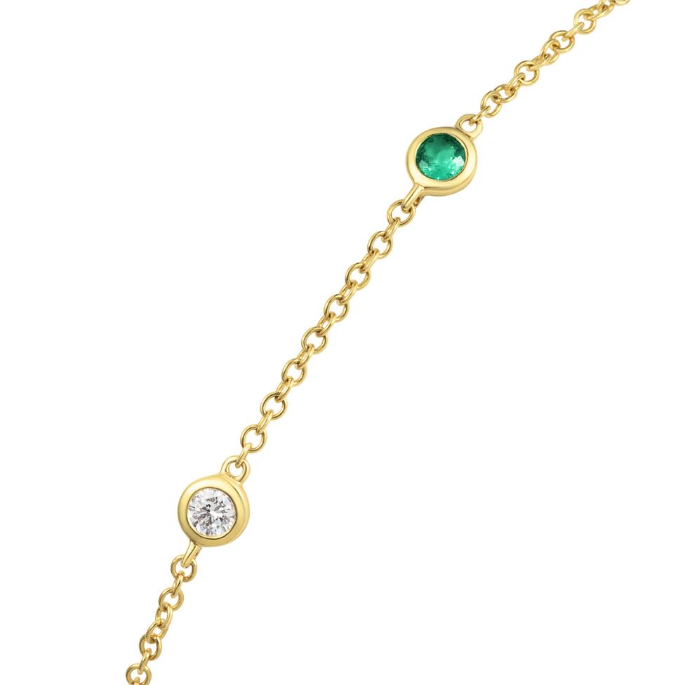 18ct Yellow Gold Emerald and Diamond Bezel Set Station Bracelet Thumbnail Image 1