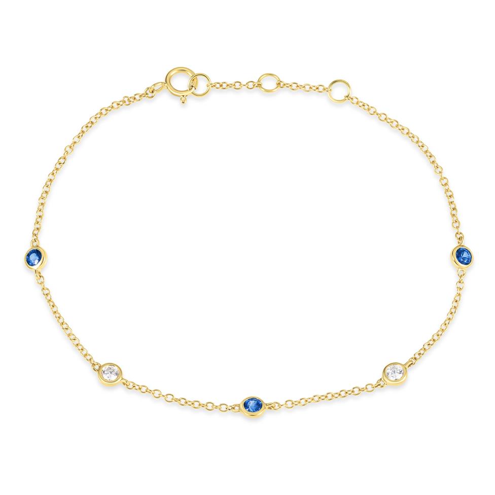 18ct Yellow Gold Sapphire and Diamond Bezel Set Station Bracelet Thumbnail Image 0