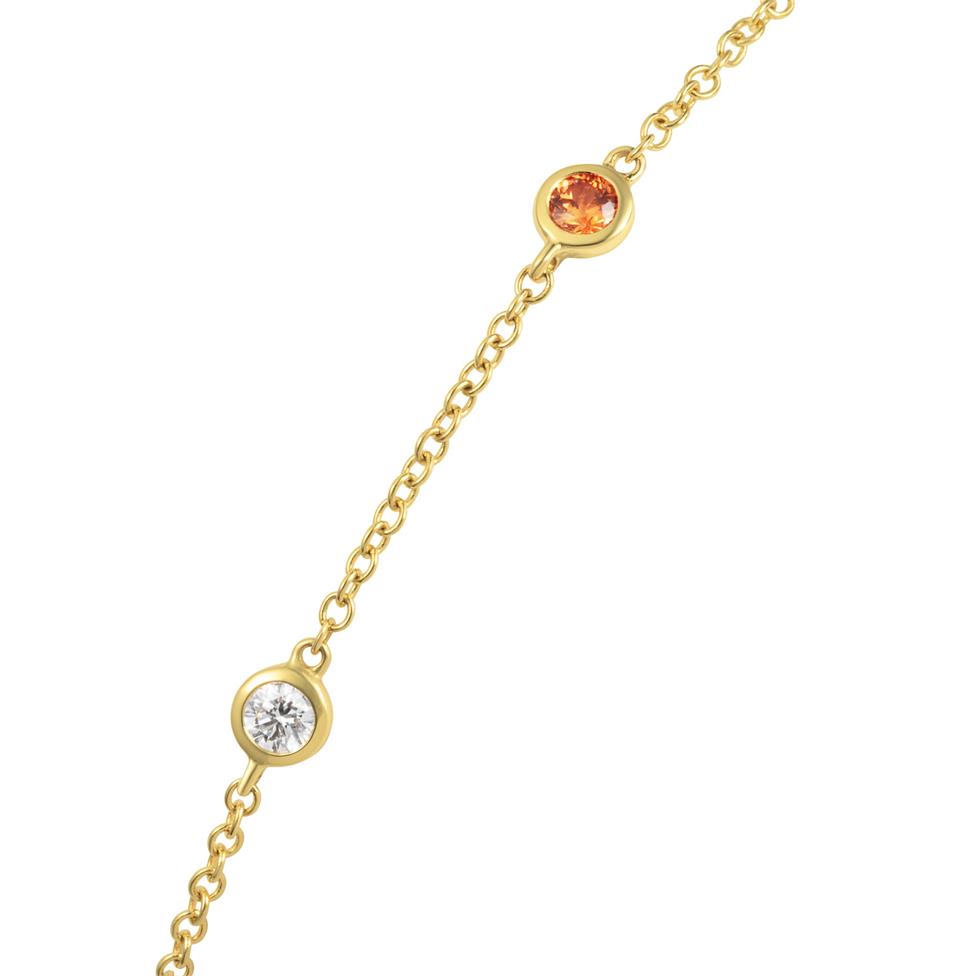 18ct Yellow Gold Orange Sapphire and Diamond Bezel Set Station Bracelet Thumbnail Image 1