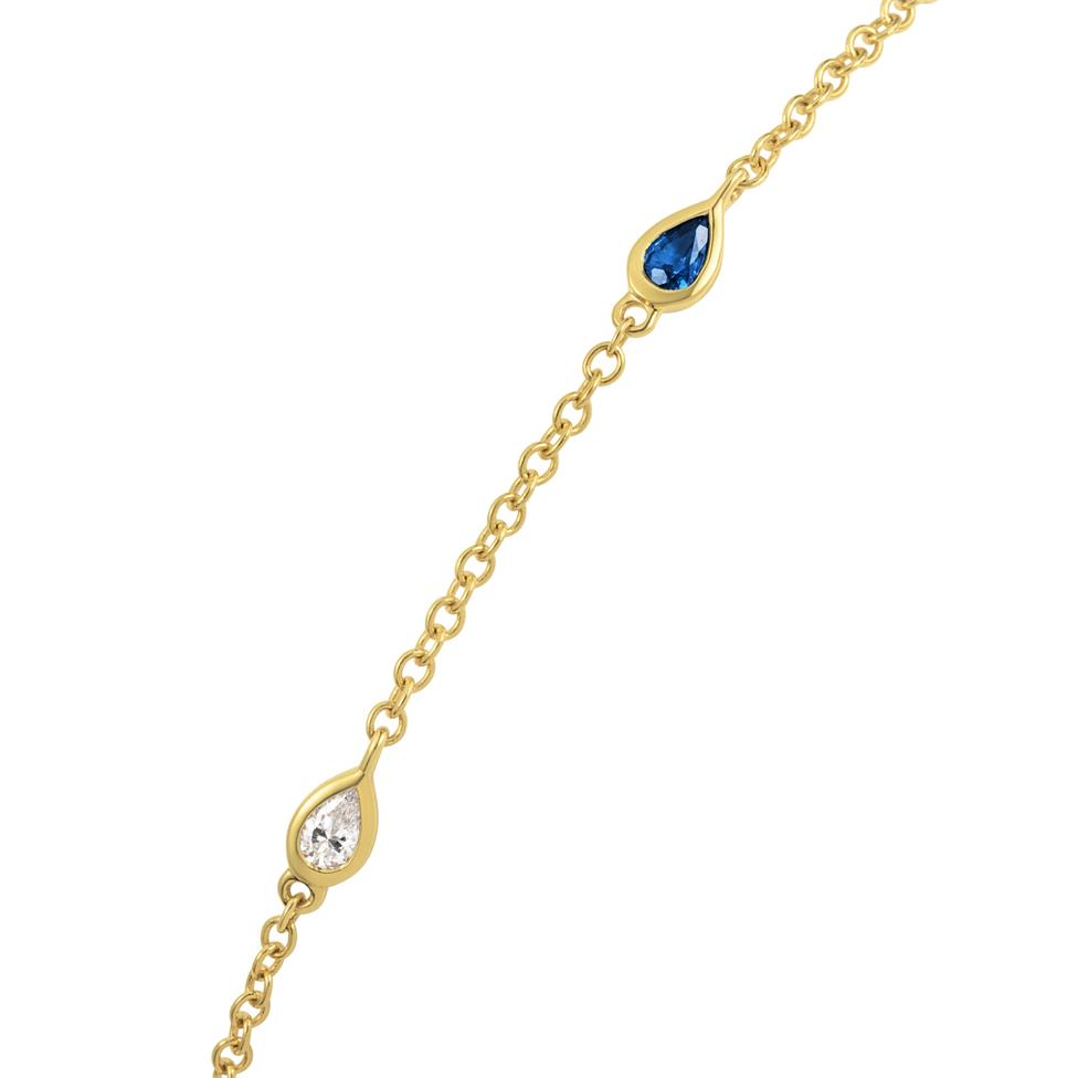 18ct Yellow Gold Pear Sapphire and Diamond Bezel Set Station Bracelet Thumbnail Image 1