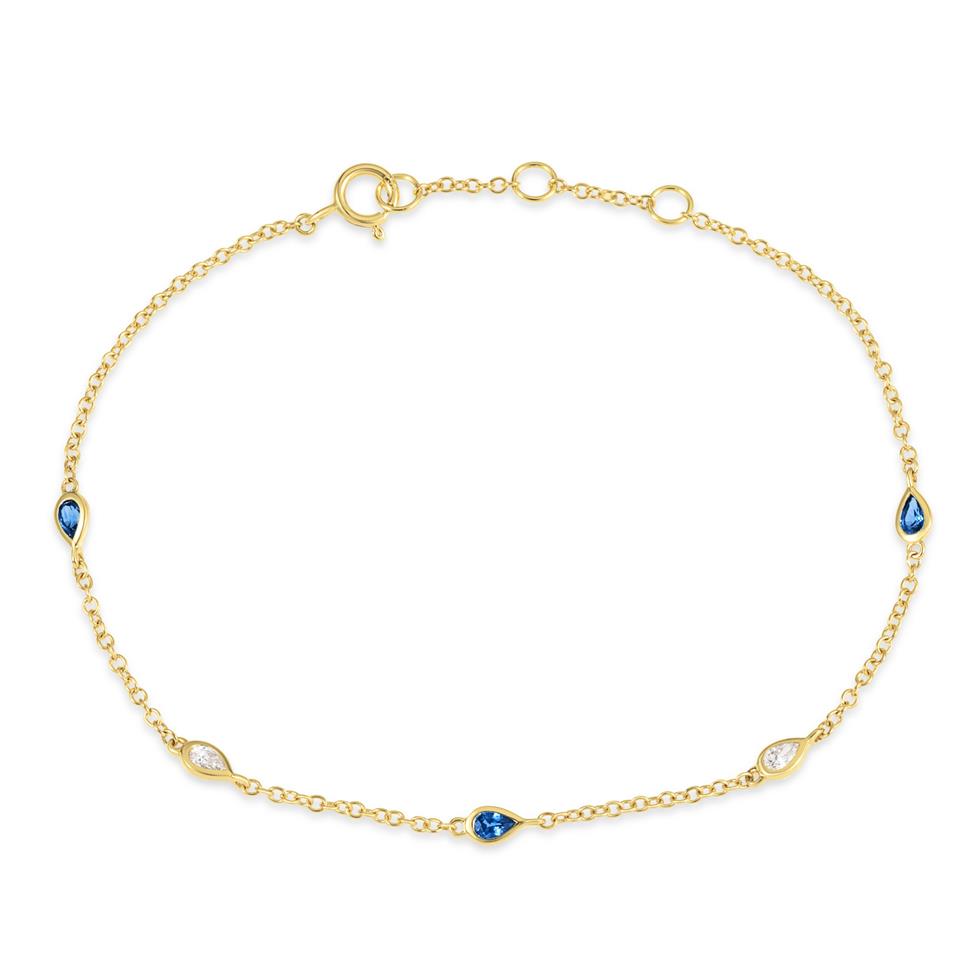 18ct Yellow Gold Pear Sapphire and Diamond Bezel Set Station Bracelet Thumbnail Image 0