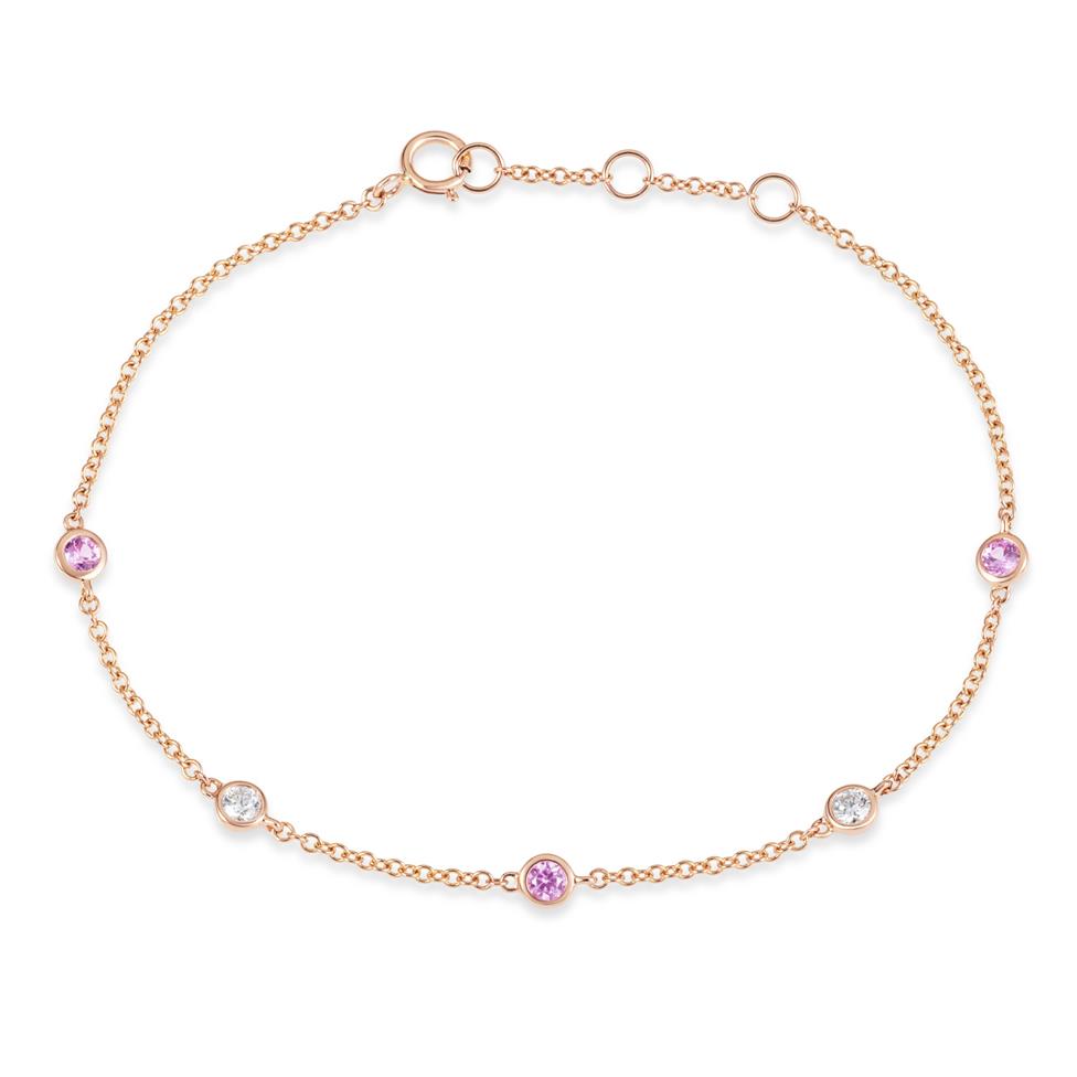 18ct Rose Gold Pink Sapphire and Diamond Bezel Set Station Bracelet Thumbnail Image 0