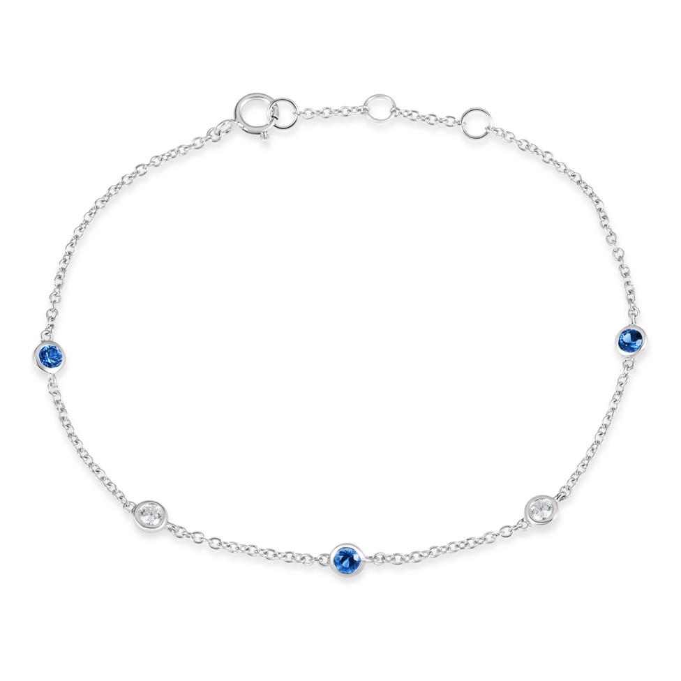 18ct White Gold Sapphire and Diamond Bezel Set Station Bracelet Thumbnail Image 0