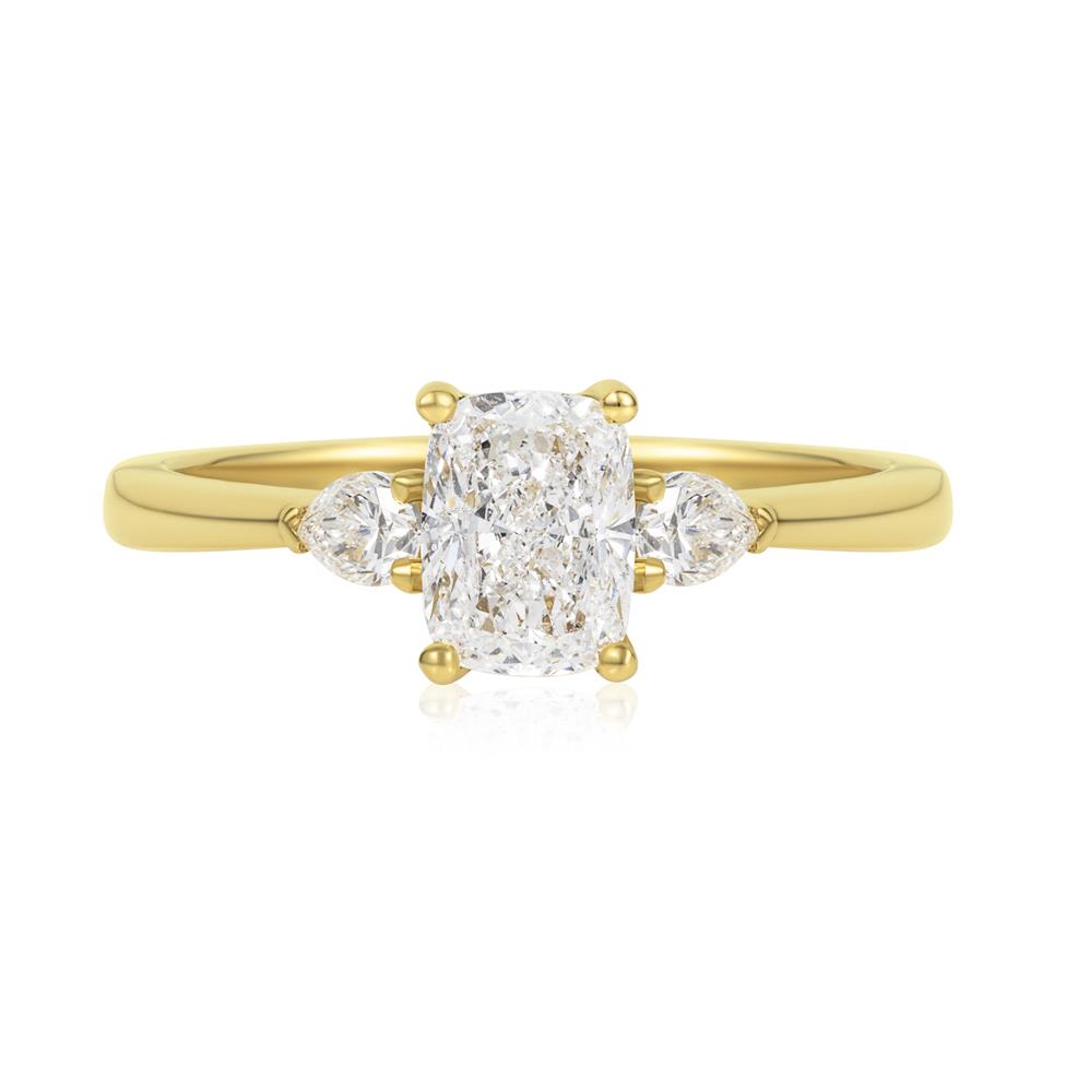 18ct Yellow Gold Three Stone Cushion Diamond Engagement Ring 1.26ct Thumbnail Image 1