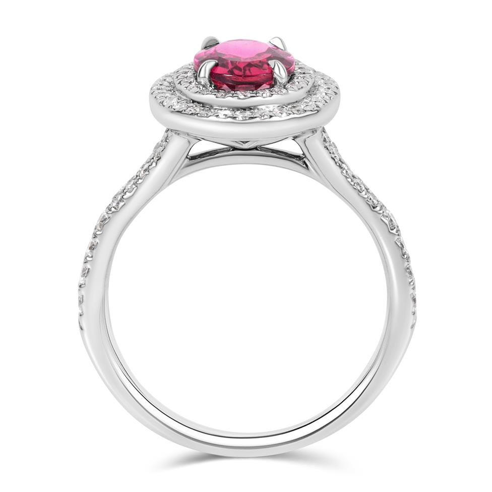 Platinum Pink Tourmaline and Diamond Halo Ring Thumbnail Image 2