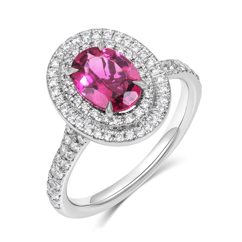 Platinum Pink Tourmaline and Diamond Halo Ring Thumbnail Image 0