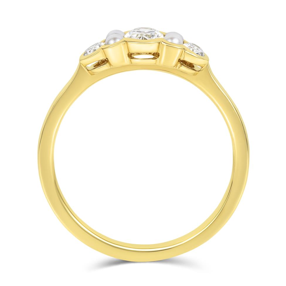 18ct Yellow Gold Pearl and Diamond Dress Ring Thumbnail Image 2