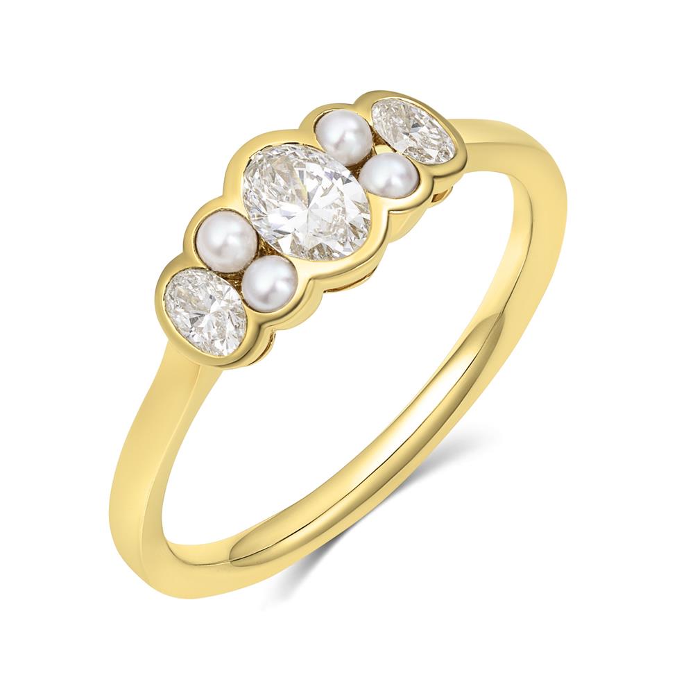 18ct Yellow Gold Pearl and Diamond Dress Ring Thumbnail Image 0