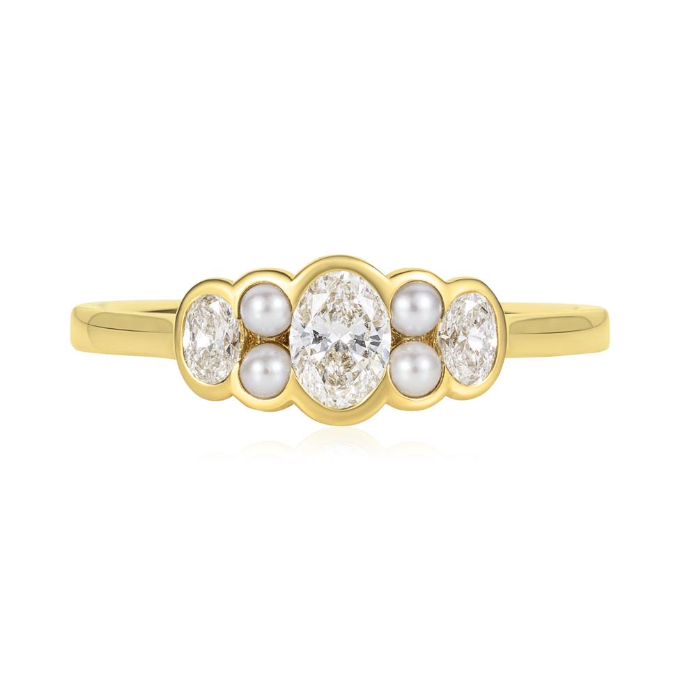 18ct Yellow Gold Pearl and Diamond Dress Ring Thumbnail Image 1