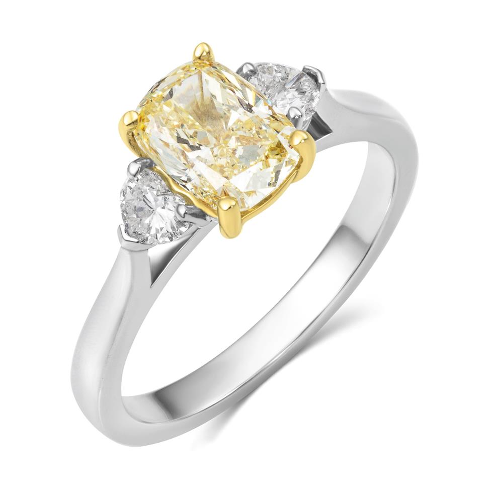 Platinum Yellow Cushion Diamond Engagement Ring 1.51ct Thumbnail Image 0
