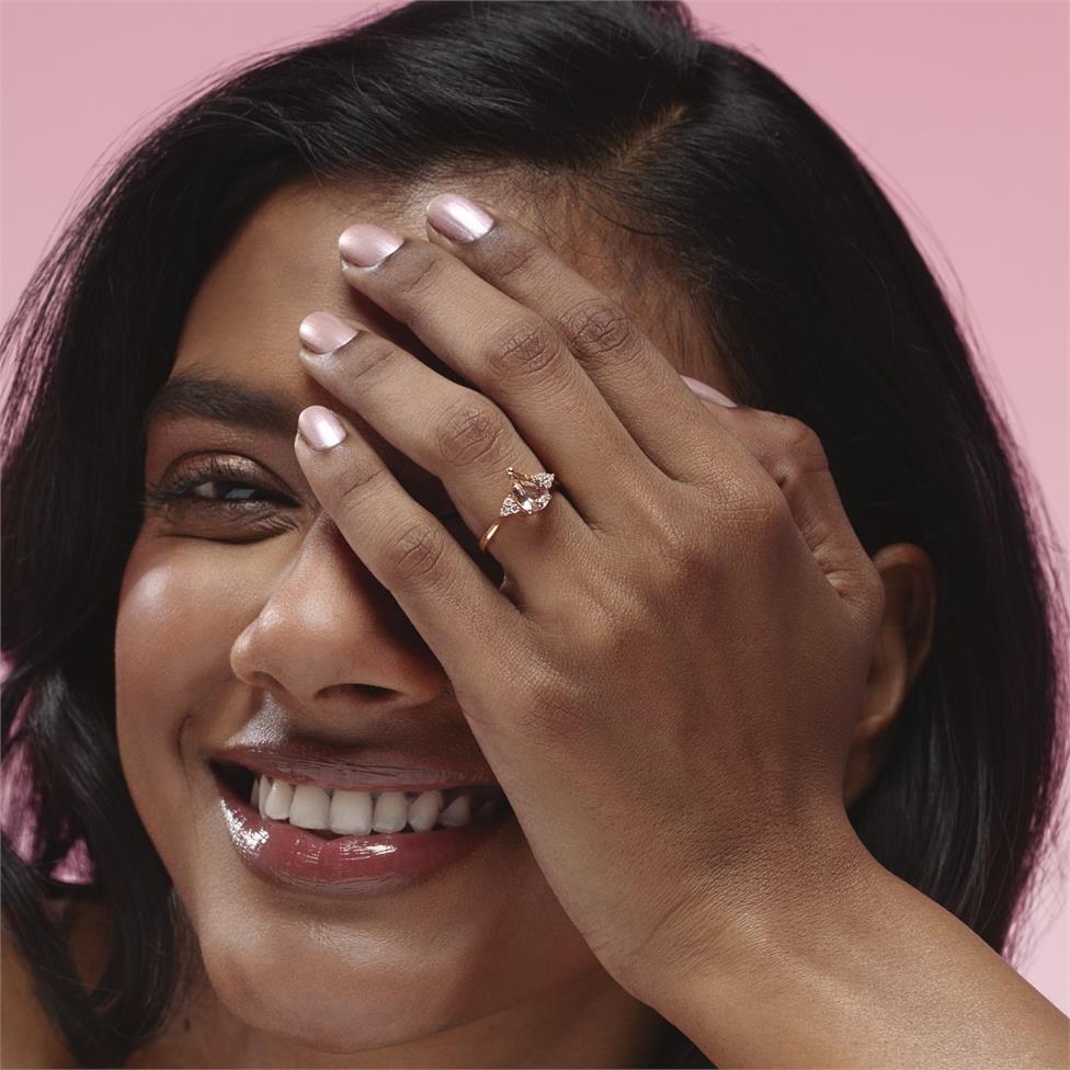 18ct Rose Gold Pear Morganite and Diamond Dress Ring Thumbnail Image 1