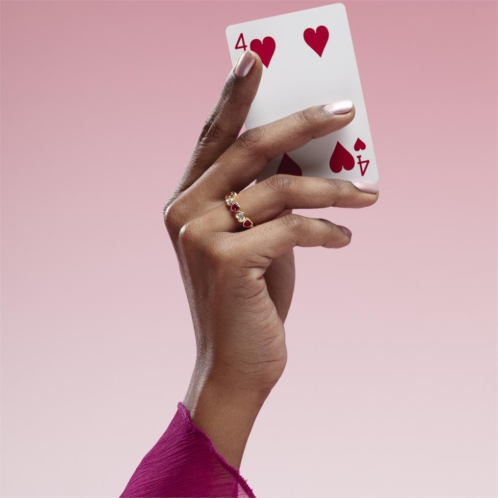 18ct Yellow Gold Heart Ruby and Diamond Half Eternity Ring Thumbnail Image 4