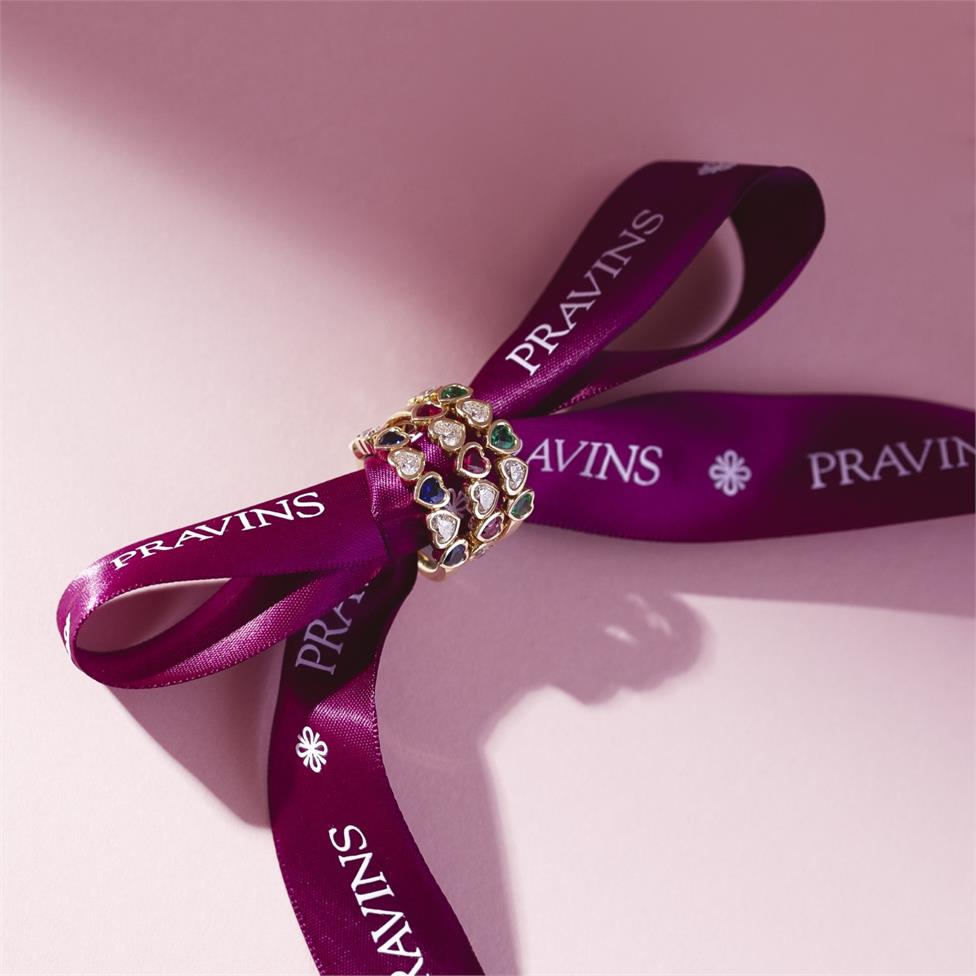 18ct Yellow Gold Heart Emerald and Diamond Half Eternity Ring Thumbnail Image 1