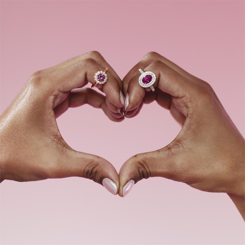 Platinum Pink Tourmaline and Diamond Halo Ring Thumbnail Image 1