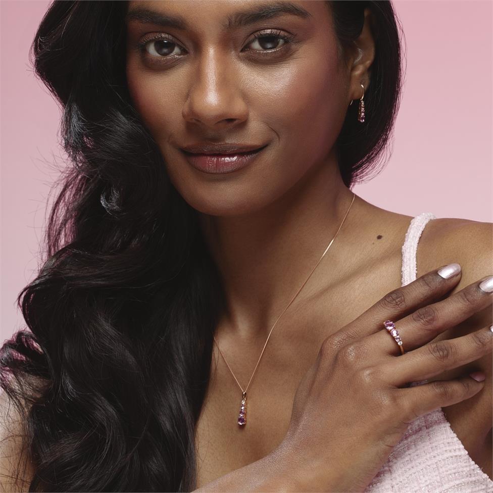 Bonbon 18ct Rose Gold Pink Sapphire and Diamond Drop Earrings Thumbnail Image 3