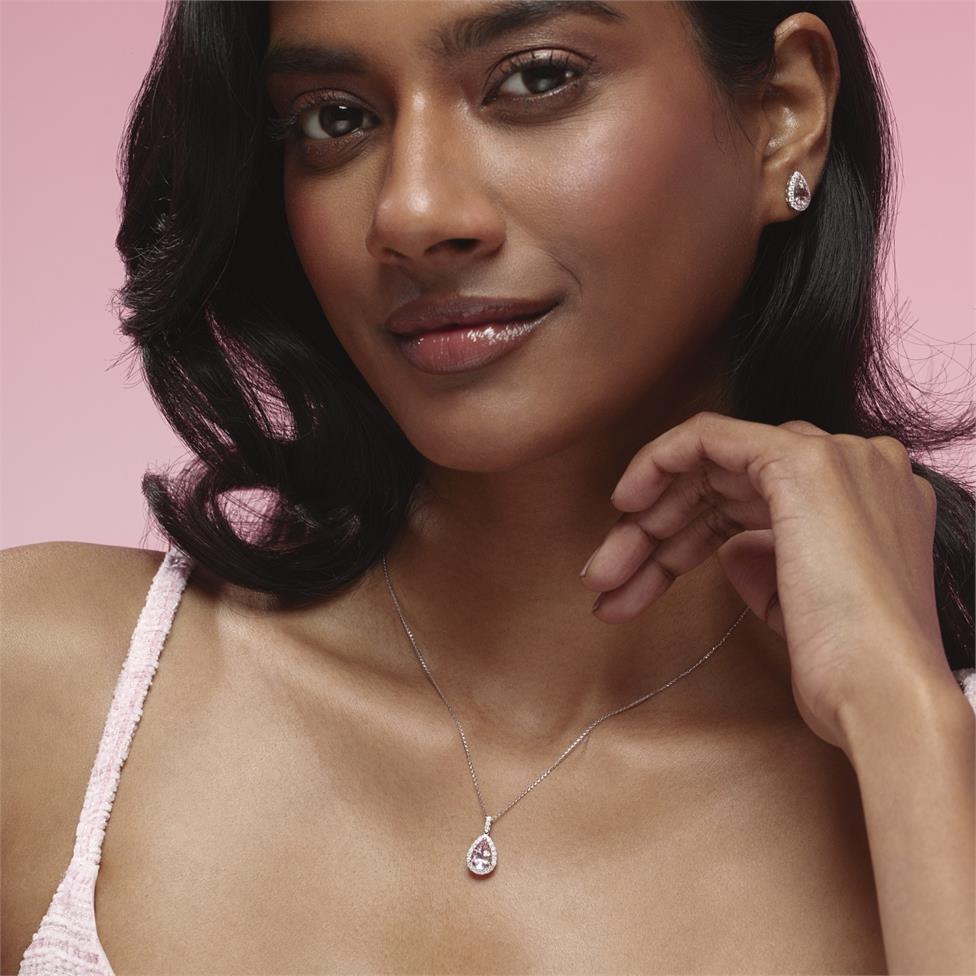 Camellia 18ct White Gold Morganite and Diamond Teardrop Pendant
 Thumbnail Image 1