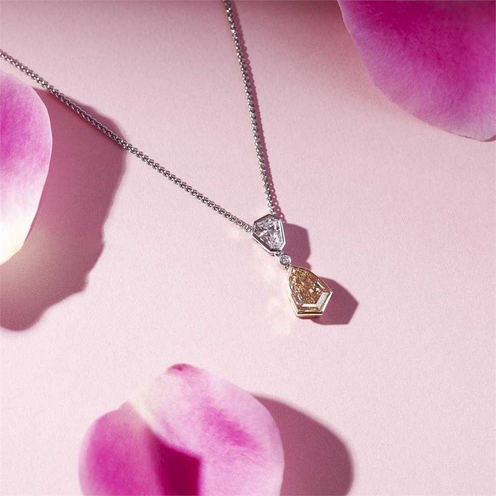 Platinum and 18ct Yellow Gold Champagne Diamond Drop Necklace Thumbnail Image 1