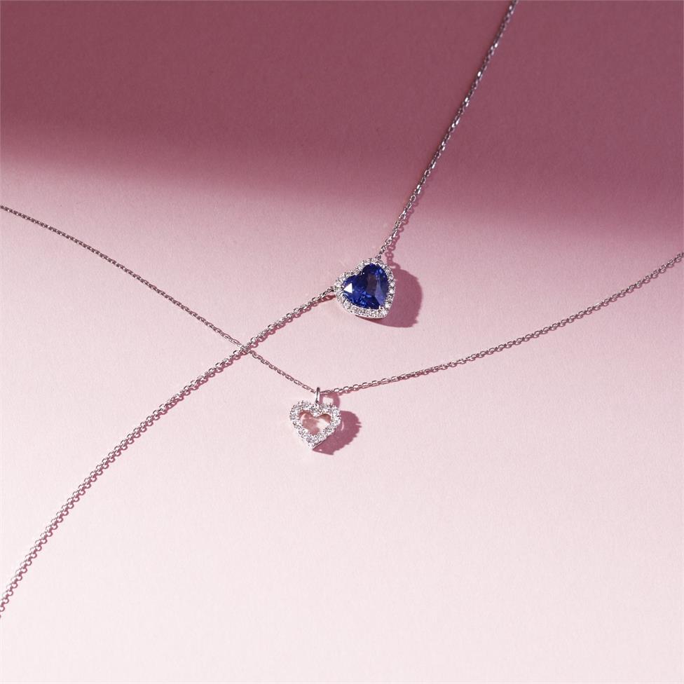 Camellia White Gold Sapphire Halo Heart Necklace Thumbnail Image 1