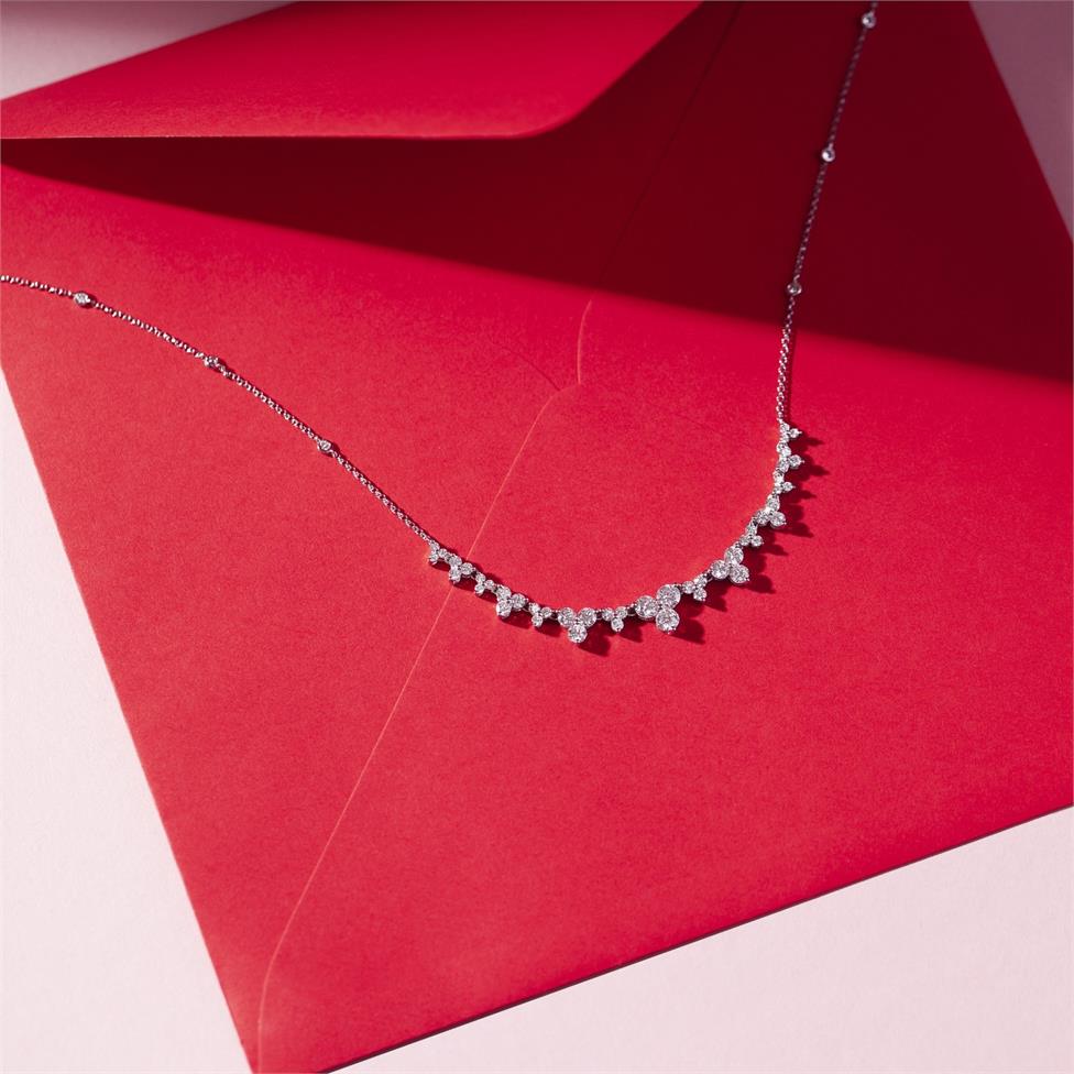 18ct White Gold Diamond Trefoil Design Necklace Thumbnail Image 3