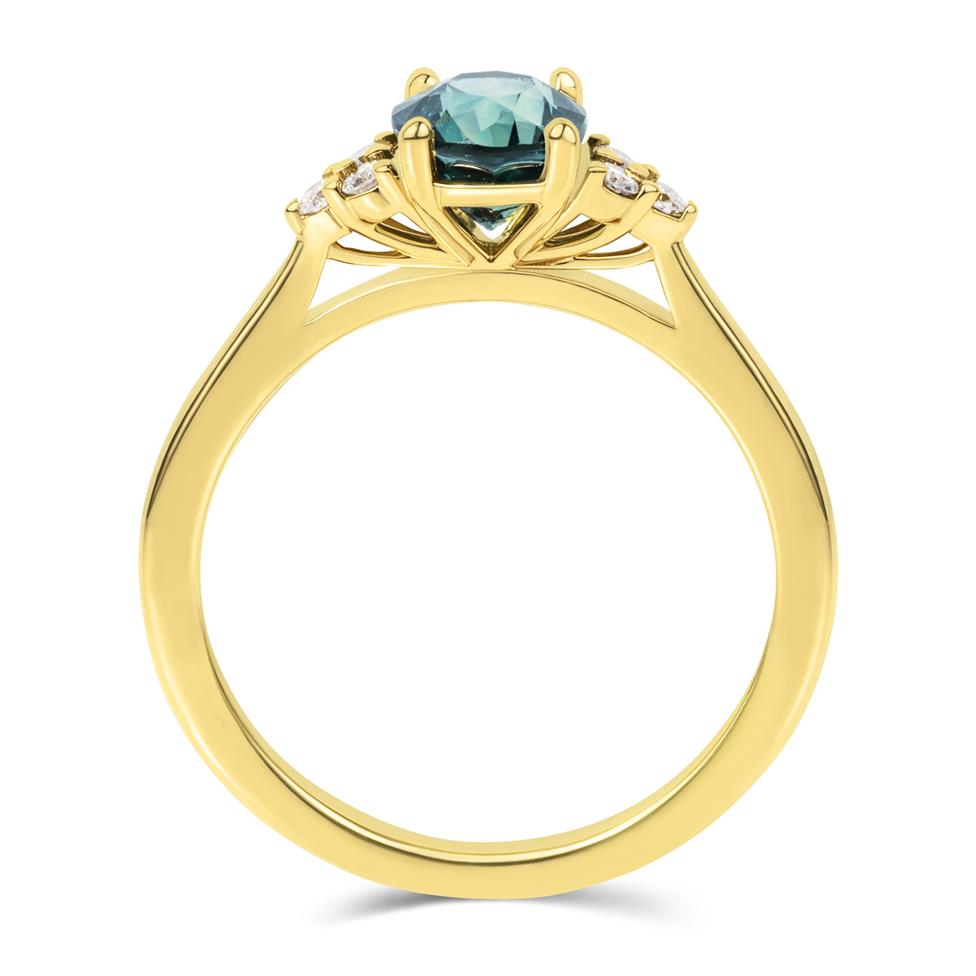 18ct Yellow Gold Oval Teal Sapphire and Diamond Engagement Ring Thumbnail Image 2
