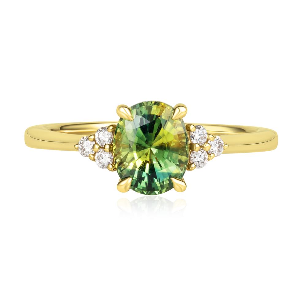 18ct Yellow Gold Oval Bi-Colour Sapphire and Diamond Engagement Ring Thumbnail Image 1