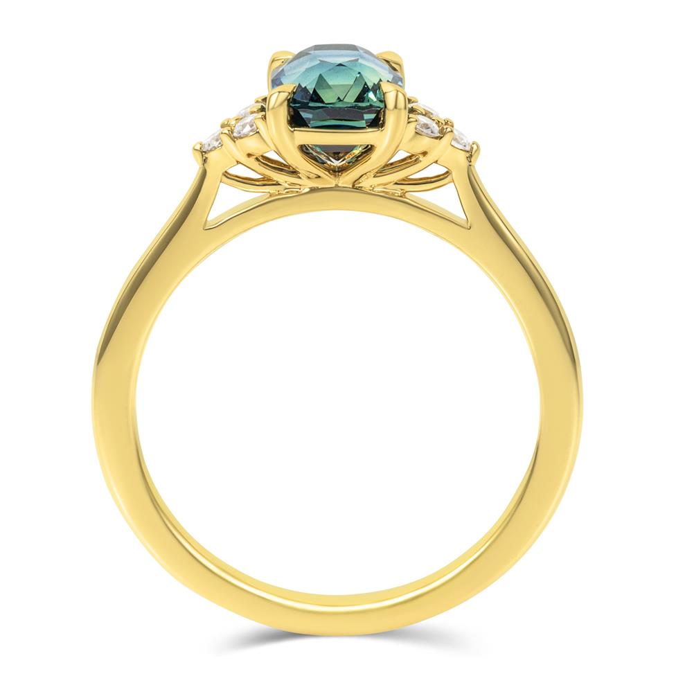 18ct Yellow Gold Cushion Bi-Colour Sapphire and Diamond Engagement Ring Thumbnail Image 2